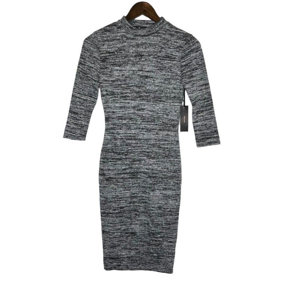 Lulus NWT Grey Modern Marl Bodycon Midi Sweater 3/4 Sleeve Dress Size Small